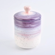 China White purple enamel ceramic tealight candle holder jar with lid for home decor manufacturer