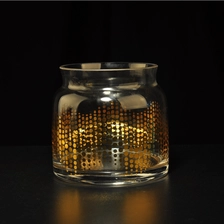 China Machine Blowing Glass Candle Container With Real Gold Decal manufacturer