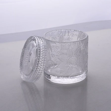 China Selling colored carved 8oz glass candle jar with lid wholesale manufacturer