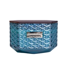 China 10oz 20oz Sunny Hexagon blue glass candle holder container with wood lids manufacturer