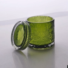 China Wholesale high quality flower pattern glass candle jar with lid manufacturer