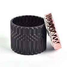 China Matte Black Geo Cut Candle Jars With Rose Gold Lids manufacturer
