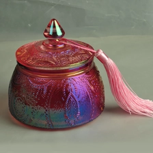 China 14oz OEM Custom empty decorative glass candle jars with lid in bulk manufacturer