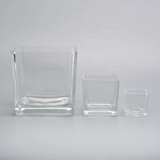 China 8 oz 10 oz Wholesale clear custom square candle glass jar for candles manufacturer