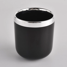 China Black Ceramic Candle Jars With Silver Rim manufacturer