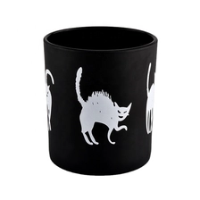 China Matte Black Glass Cande Jar With White Pattern For Halloween for wholesale manufacturer