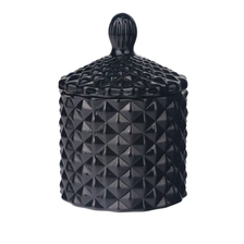Cina Portacandele in vetro di piccole dimensioni con taglio geografico colorato nero opaco lucido da 3 once e 115 ml con coperchio produttore