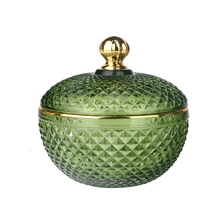 Cina Barattolo portacandele in vetro sfaccettato con diamante sfaccettato a taglio geografico trasparente colorato verde oliva da 4 once e 10 once con coperchio con punta dorata produttore