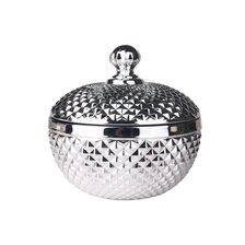 Cina Portacandele in vetro sfaccettato con diamante sfaccettato a specchio placcato argento da 4 once e 10 once con coperchio produttore