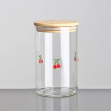 China 11oz 6oz Cherry Inlay Decor Glasbecher Wiederverwendbarer Smoothie-Becher mit Bambusdeckel Umweltfreundlich BPA-frei für Kaffee und Wasser Hersteller
