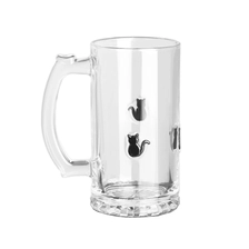 China Custom Embossed Christmas 500ml 3D Black Cat inlay Glass Beer Cup with Customized Logo manufacturer