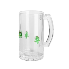 China Food-safe Clear Christmas 1 Pint Pine tree decoration Glass beer mug with Handle manufacturer