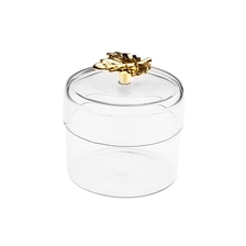China Borosilicate Glass Candle Holder with Metal Decoration on Lid manufacturer