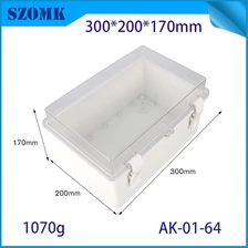 الصين IP66 الغطاء الشفافة حاويات بلاستيكية مقاومة للماء مفصلي الصناديق AK-01-64 300*200*170MM الصانع