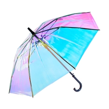 Chiny Lotus 2022 Transparent Laser Colorful Straight Auto Open PVC Umbrella producent
