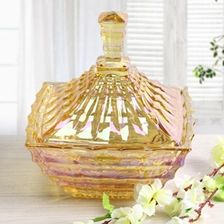 China Am besten Obst Schale Gold und blaue Glasschale Großhandel Hersteller