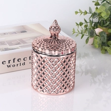 China Hot Selling Customized Color 8oz 16oz Geo Cut Glass Candle Jar With Glass Lid manufacturer