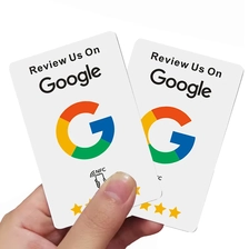 China Customizable Nfc Rfid Business Review Card With Google Play Gift Card Programmable Qr Code for Hotel Social Media Application manufacturer