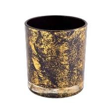 China Sunny Glassware golden printing dust with black glass candle jars in bulk wholesale manufacturer