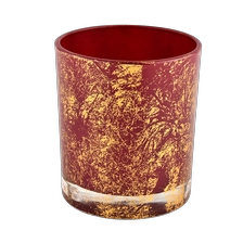 China Luxury customized gold printing dust and red glass candle jar manufacturer