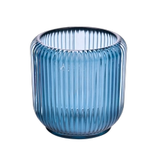 China Wholesale newly design vertical glass candle vessel with blue color on 8oz glass candle holder manufacturer