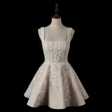 porcelana Vestido de novia corto de encaje a una línea A de champán fabricante