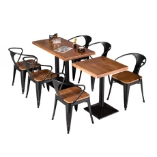China Modern Industrial Style Coffee Shop Fast Food square Cafe Commercial Wood Restaurant Furniture Seating Table and Chair Set manufacturer