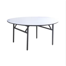 China Modern 1.8m Diameter White PVC Foam Top and Steel Leg Folding Table for Party or Wedding Plastic Round Table manufacturer