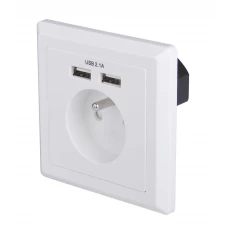 China USB-19B Schuko socket 86*86 type French socket Wall plate Dual ports USB Charger manufacturer