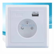 China Single French socket with USB charging port France Wall plate Charger USB-19/21 manufacturer