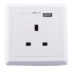 China UK wall Socket faceplate charger 16A 240V British standard Wall in AC socket Outlets with Single port USB Socket Charging 5V 2.1A manufacturer