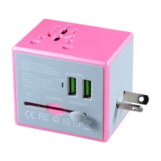porcelana Estados Unidos Europa venta caliente adaptadores de viaje de color rosa adaptador de enchufes eléctricos duraderos multi adaptador USB fabricante