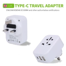 China Universal British plug travel adapter 3.0A type C BS8546 UK travel adapter with dual 2.4A USB charger manufacturer