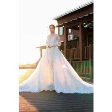 Chiny 2019 najnowszy projekt suknia ślubna suknia ślubna z kości słoniowej vestido de noiva z odpinanym pociągu producent