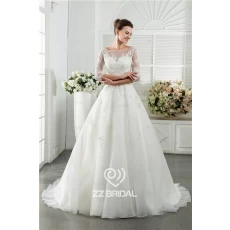 China A-line style half sleeve v-back scoop neckline bridal dress made in China manufacturer