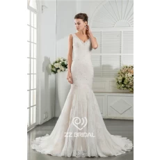 China Actual images V -Neck see through back lace appliqued bridal wedding dress manufacturer manufacturer