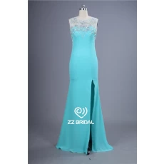 China Actual images beaded side split scoop neckline sheath long evening gown China manufacturer