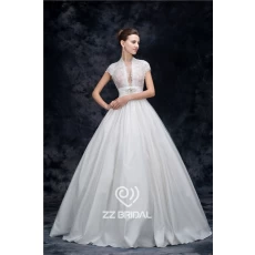 China Actual images high neck cap sleeve beaded see-through princess wedding dress china supplier manufacturer