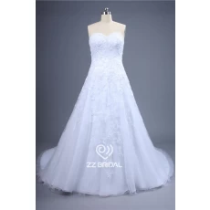 China Actual images sweetheart neckline with pearls lace appliqued A-line wedding dress manufacturer