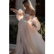China Casual bridal gowns Amazing a line ruffled OEM white princess wedding dresses manufacturer