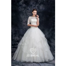 China Charming half sleeve illusion neckline full length organza princess wedding dress  manufacturer manufacturer
