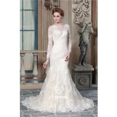China China long sleeve lace appliqued see through back mermaid wedding dress supplier manufacturer