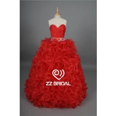China China new arrival ruffled beaded sweetheart neckline red prom gown manufacturer