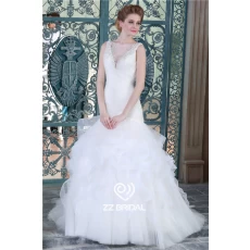 China China Suzhou tatsächlichen Bilder v-back wulstige gekräuselte Organza-Nixe-Hochzeitskleid Lieferanten Hersteller