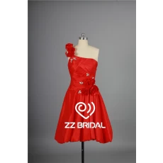 中国 可爱的单肩缝珠抓褶红色露背手工花短晚礼服 制造商