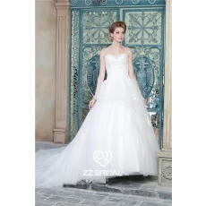 China Fancy beaded sweetheart neckline lace appliqued chapel train wedding gown factory manufacturer