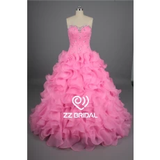 China Girl dress organza layered sweetheart neckline beaded pink prom dress supplier manufacturer