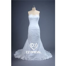 China Gute Qualität wulstige gekräuselte herzförmiger Ausschnitt Meerjungfrau Hochzeitskleid mit dem Zug Hersteller