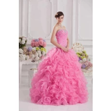 Kiina Heavy Beading Vaaleanpunainen pallopuku Quinceanera Prom Dress valmistaja