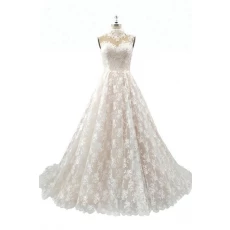 China High Neck Back SeeThrough Layered Organza Skirt long Lace Suzhou Wedding Dresses manufacturer